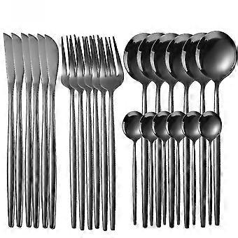 Hochwertiges Edelstahlgeschirr 24pcs Gold Geschirr Set Messer Gabel Löffel Spülmaschinenfest Home Besteck Set Luxus Besteck B