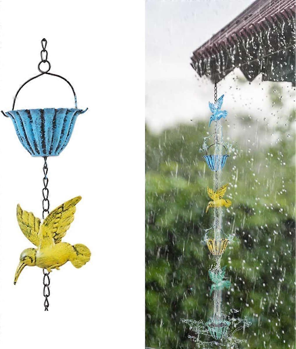 2.4m Rain Chains for Outside, Colorful Hummingbird Rain Chain for Gutters and Downspouts, Rain Catcher Gutter Chain for Garden Decor