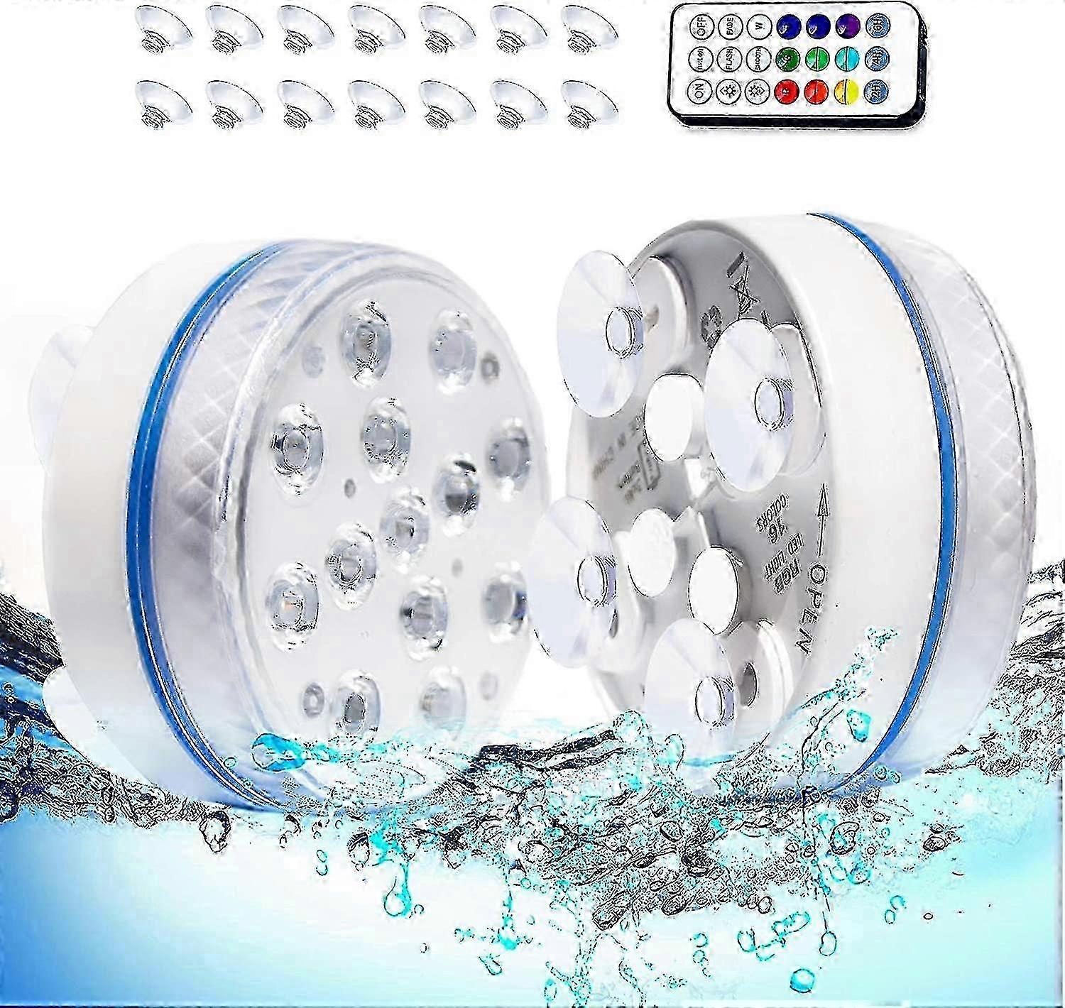Submersible Led Lights With Magnet, Ip68 Waterproof Underwater Pool Led Lights With 13 Leds, 4 Suction Cups And 164ft/50m Rf Remote, Battery O