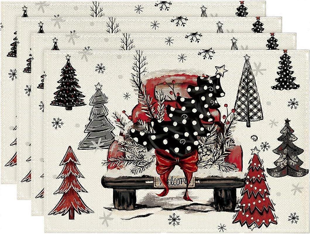 Table Mats Christmas Car Placemats Set Of 4 Flax Linen Insulated Stain Resistant Non Slip Waterproof Dinner Mats