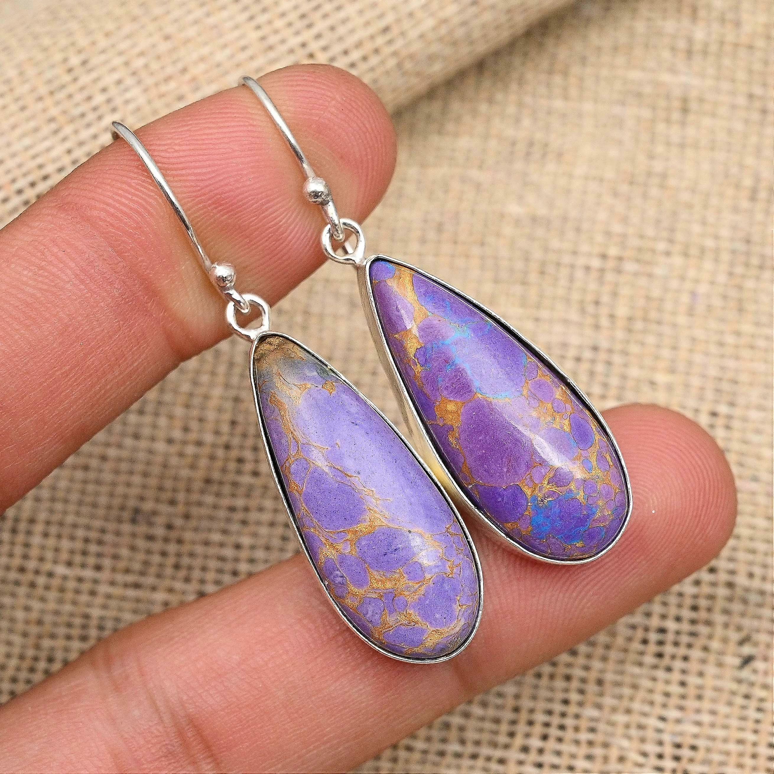 Purple Copper Turquoise Gemstone Handmade Jewelry Solid 925 Sterling Silver Earring