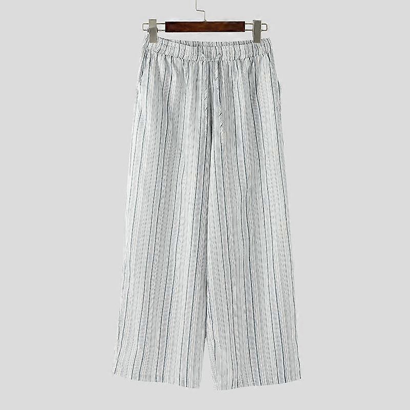 INCERUN Men Drawstring Elastic Waist Striped Casual Loose Long Pants Trousers