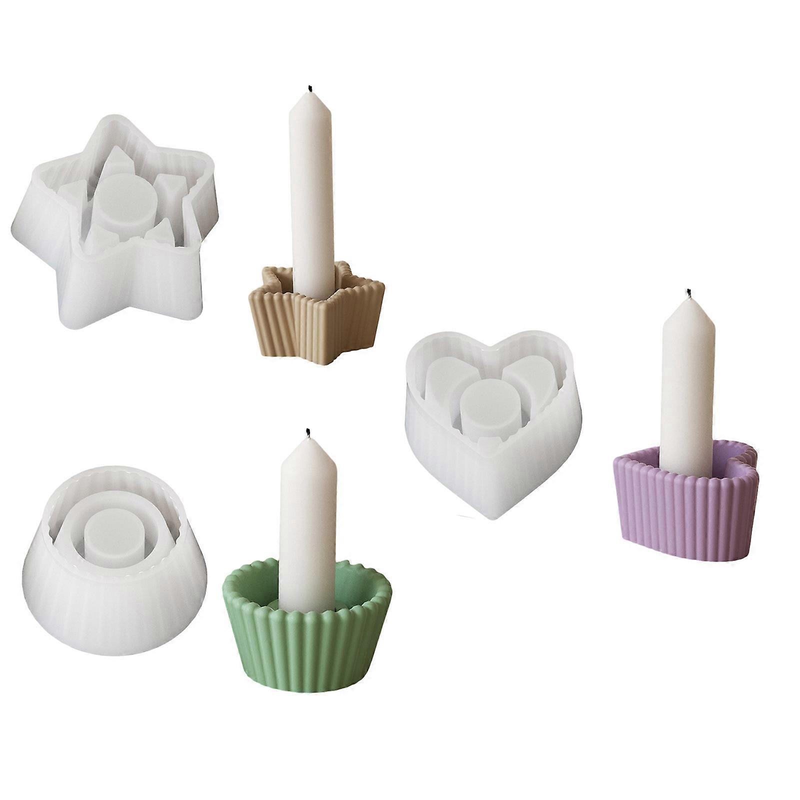 Practical Silicone Mold For Candle Holders With Unique Star Heart And Round Patterns Suitable For DIY Enthusiasts Multicolor