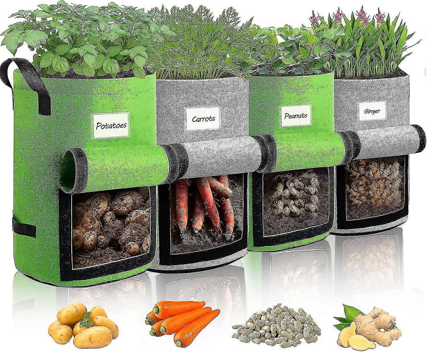 Huncv-suntee 4 حزمة 10 جالون أكياس زراعة البطاطس ، أكياس تنمو النبات الغراس تنفس أقمشة غير منسوجة تنمو أكياس لزراعة البطاطس ، خضروات الحديقة