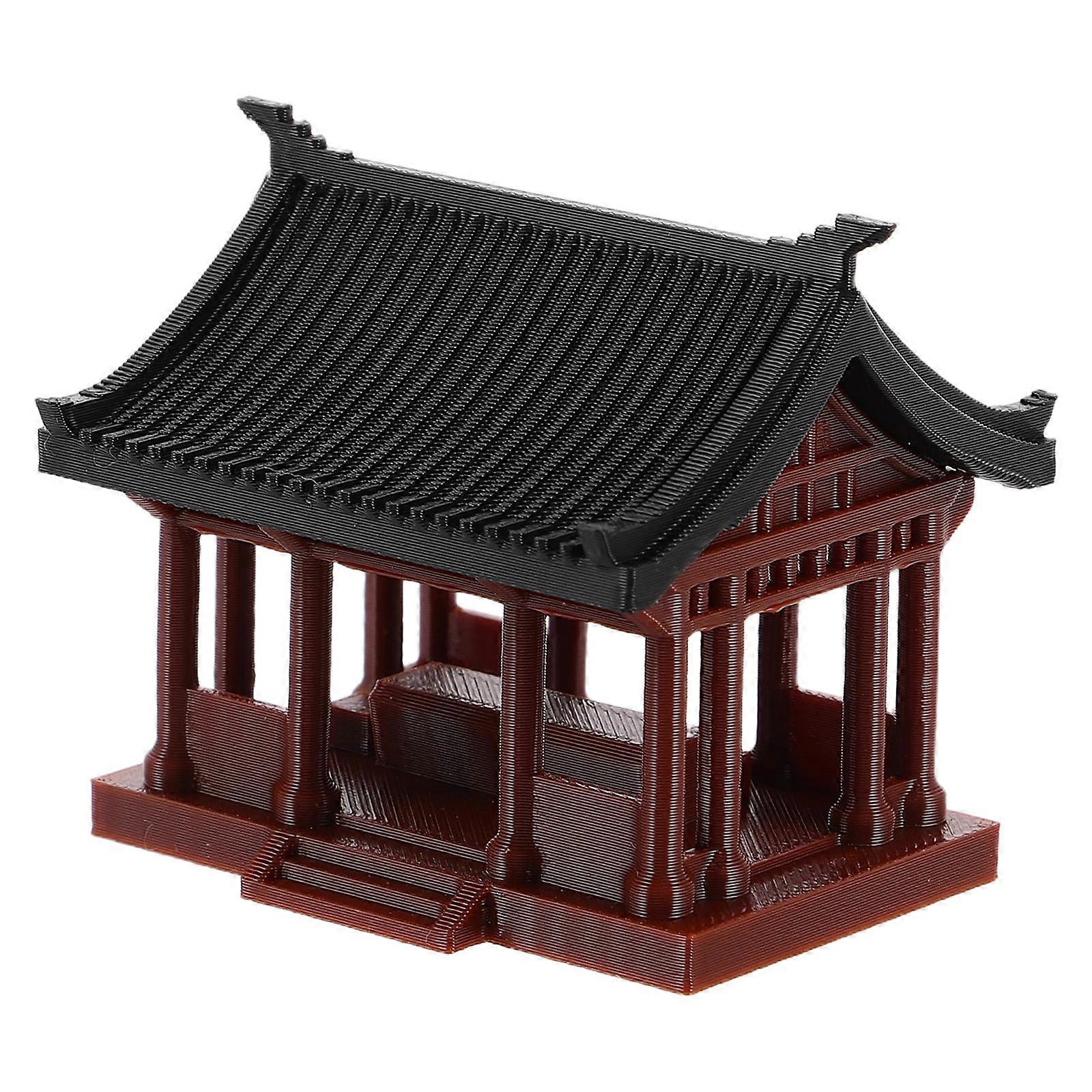 Mini Statue for Decoration Brown Plastic Miniature Pavilion Figurine