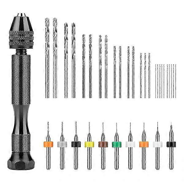 Hand Drill Set, Hand Drill with Screwdriver with 10 pcs PCB Mini Drills and 25 pcs Micro-Type Twist Drills YC