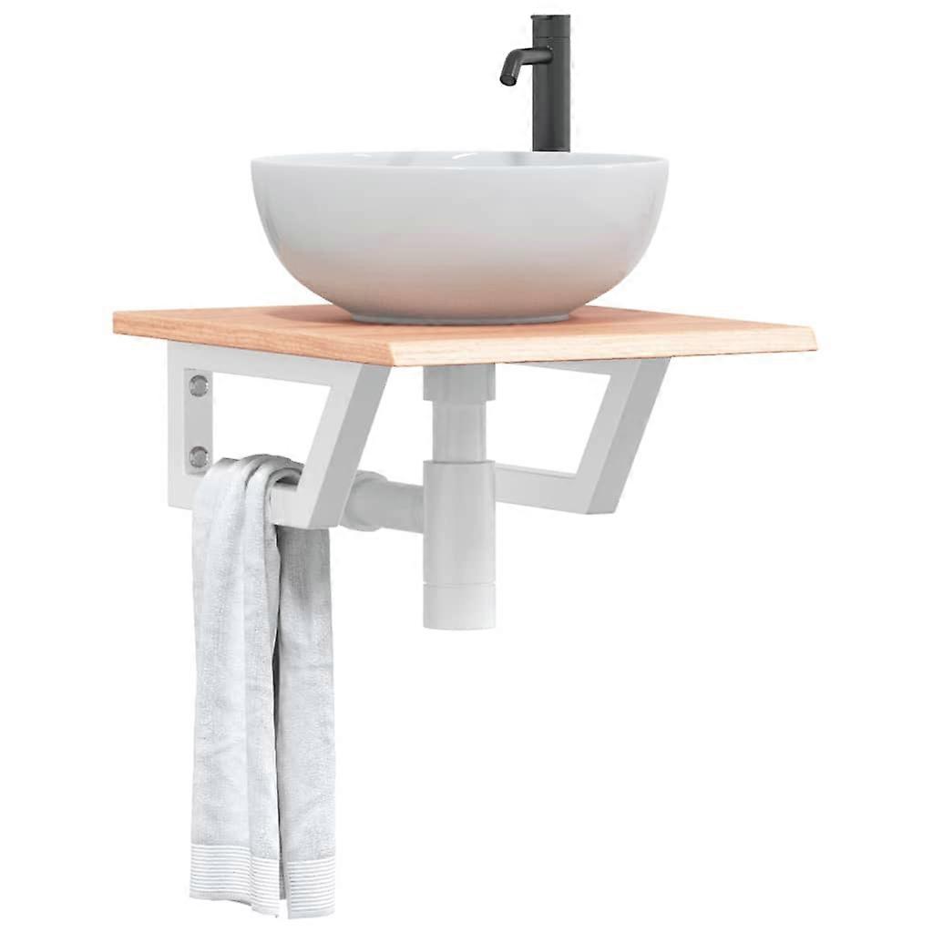Washbasin top with bracket steel and solid oak wood