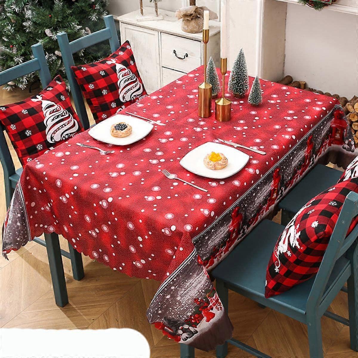 Christmas Tablecloth Dinner Decoration with Festive Red Print, 150x180cm Rectangular Table Cover