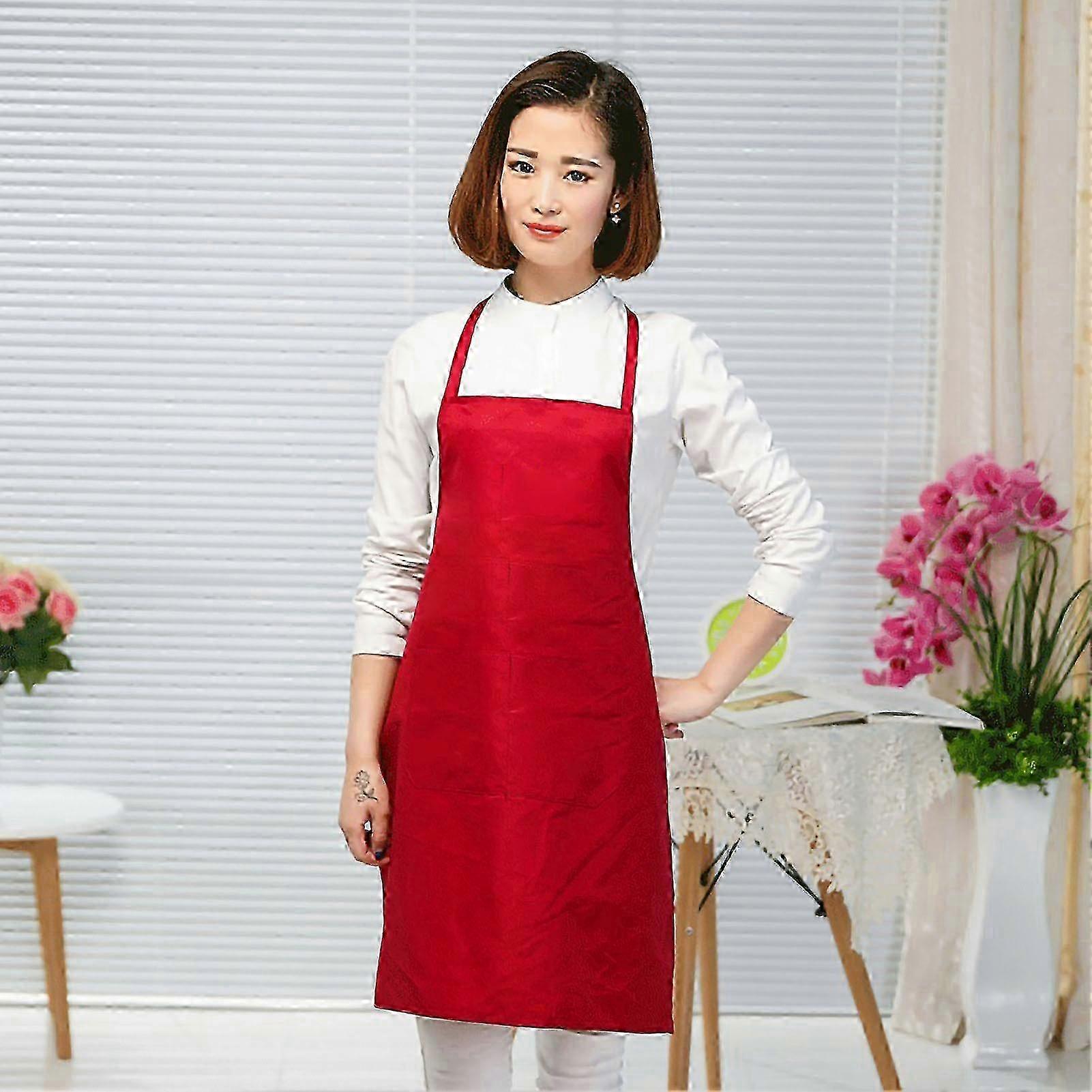 Kitchen Apron Solid Color Dual Pockets Back Strap Soft Polyester Chef Apron for Household 2025