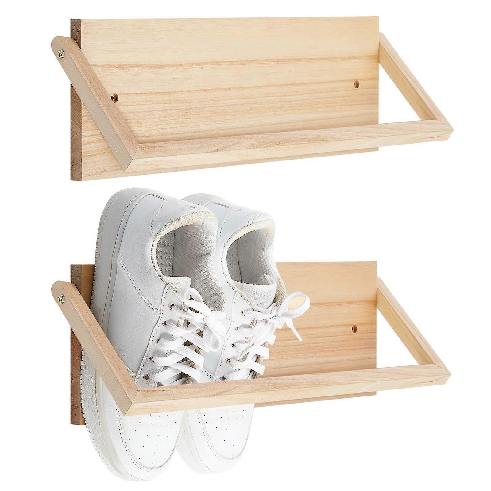 2 Pack Wall Mounted Wooden Shoe Rack Organizer for Entryway, Hallway, RV and Small Spaces