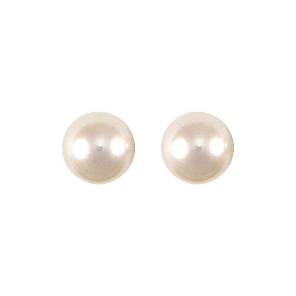 Jewelco London Ladies 9ct Yellow Gold Seawater Cultured Akoya Pearl Full Moon Stud Earrings 6.5-7mm