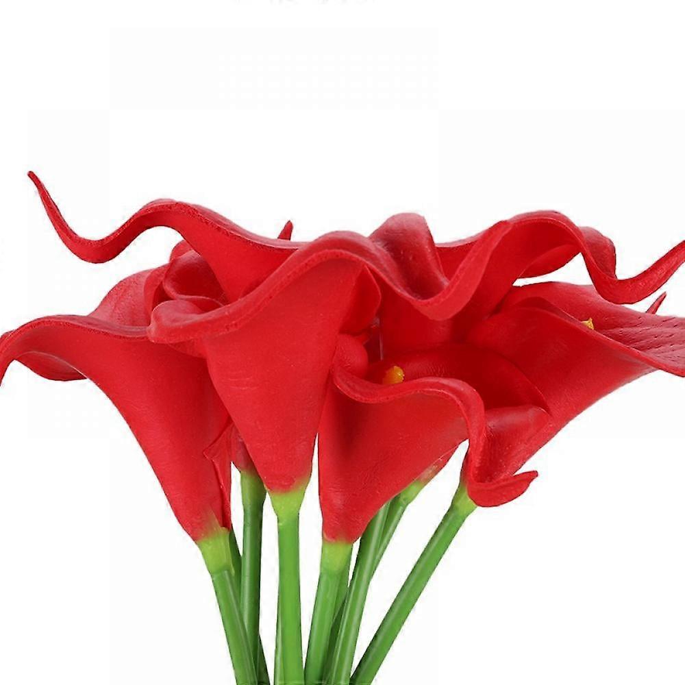 10 Pack Artificial Calla Lily Flowers, Real Touch Latex, Compatible with Wedding & Home Decor, Red