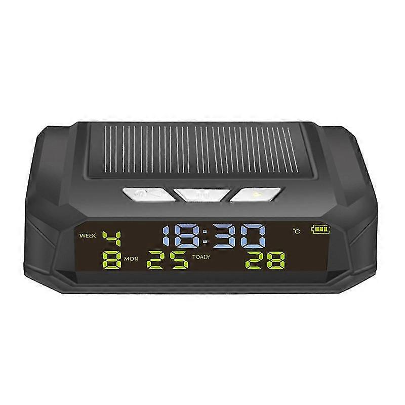 Solar Powered Clock with Week Time Display Car Electronic Clock Wire Free