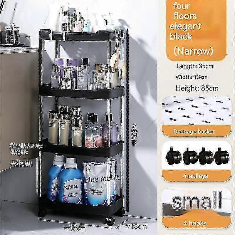 Bathroom Storage Rack With Wheels, 3/4 Layer Rolling Utility Cart, Bathroom Storage Organizer, Multi-purpose Utility Cart 25-26