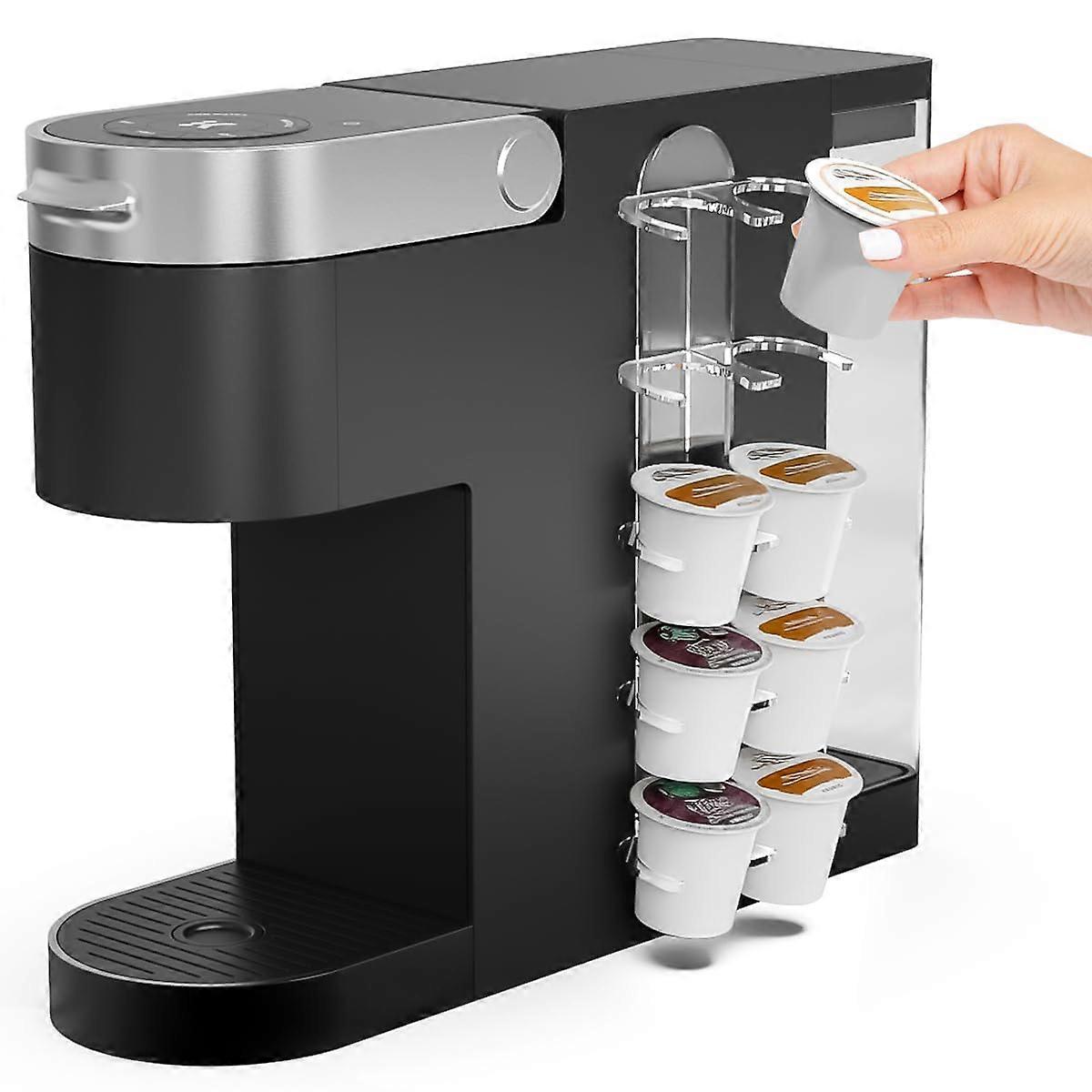 Acrylic Coffee Pod Holder with Side Mount Organizer, SpaceSaving Storage for 10 KCup Pods (Clear, 1 Pack)