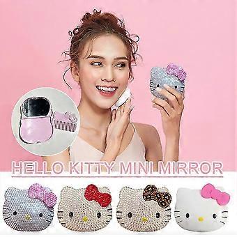 Hello Kitty handhållen spegel och kam set lätt och bärbar för flickor rosa silverröd leopardmönster