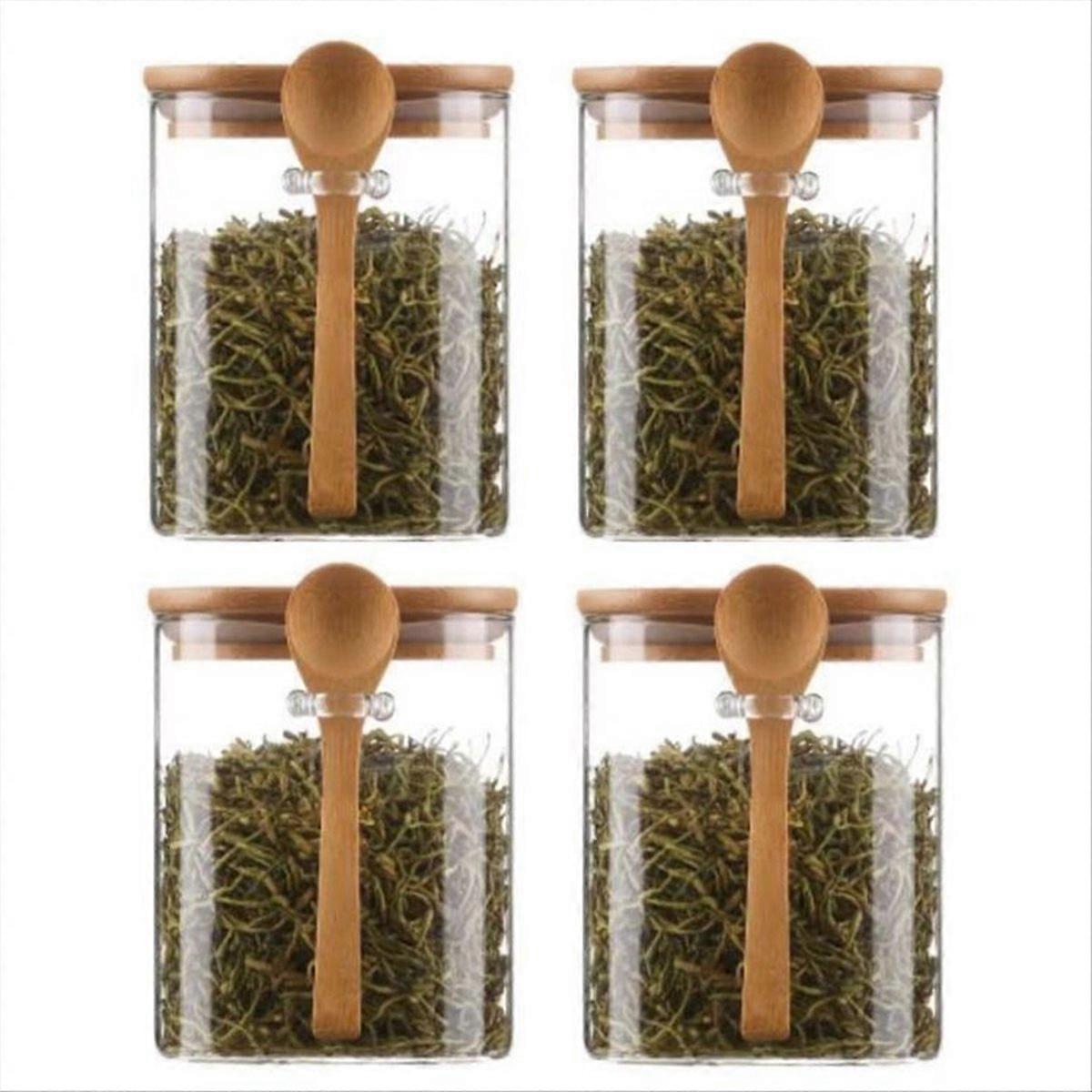 4PCS Airtight Glass Jars with Lids and Spoons, Candy Jars with Lids