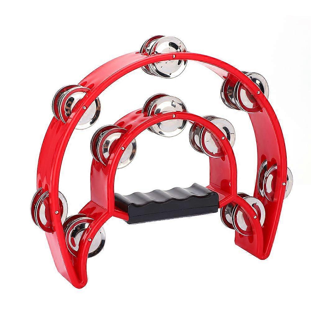 Percussion musical instrument with tambourine and double row of bells (red)