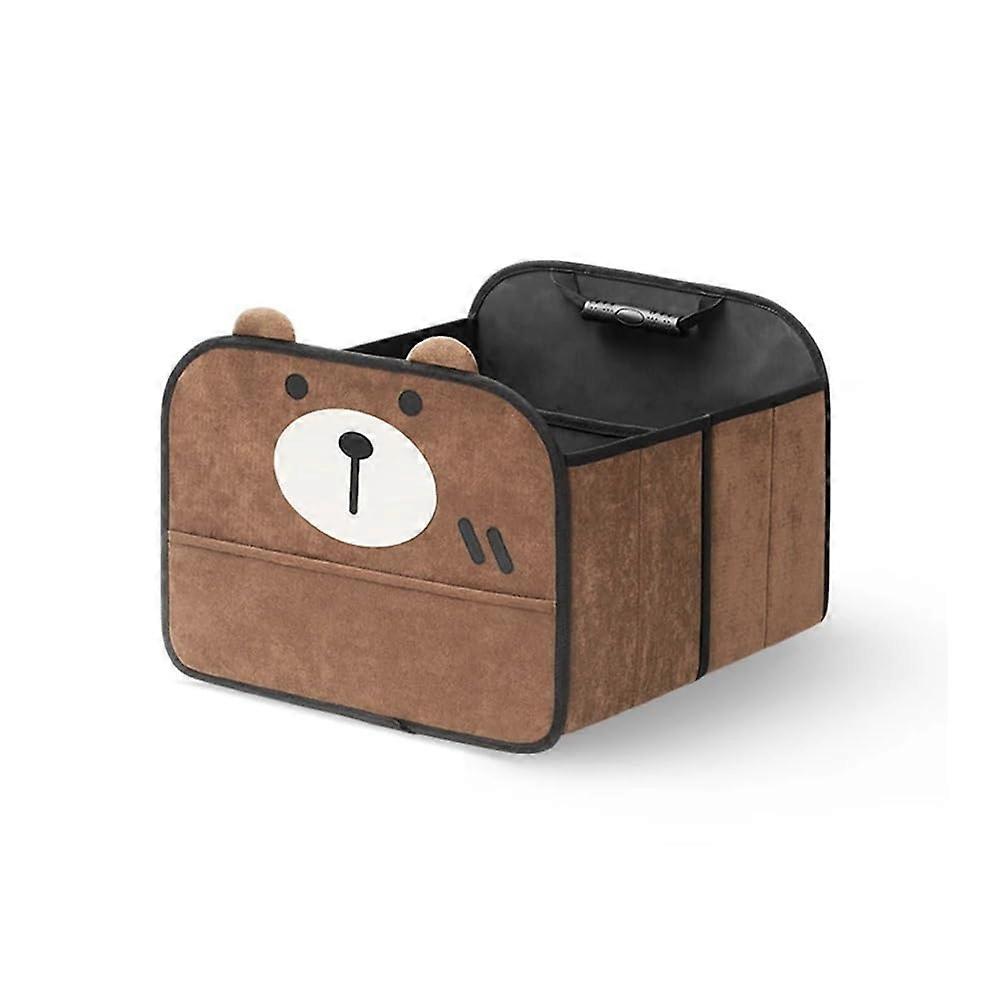 Large Capacity Foldable Car Trunk Organizer with Compartments, Durable Storage Box Cute Bear Design