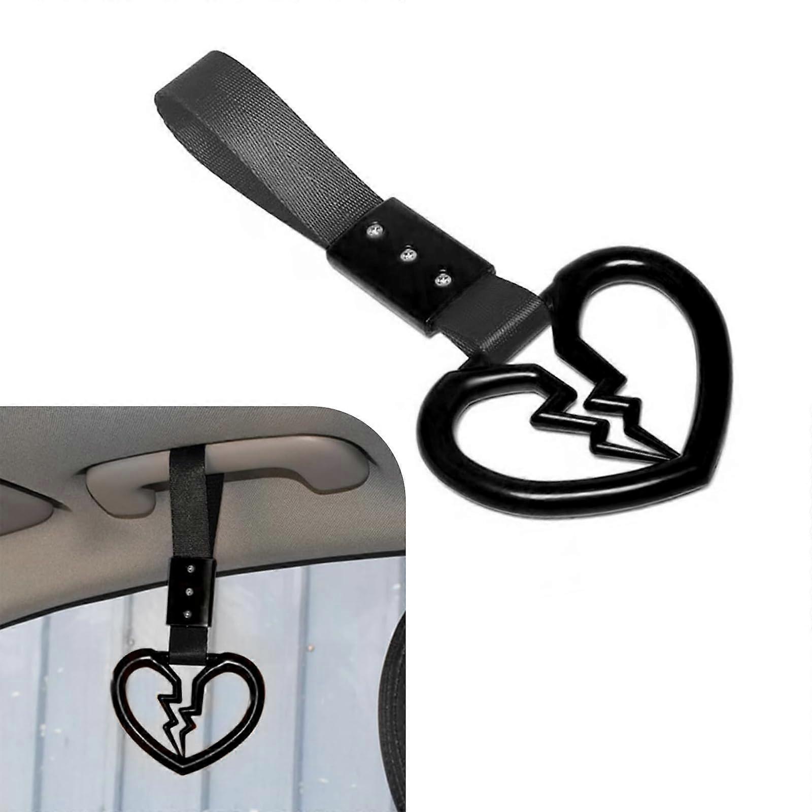 2PCS Car Handle Strap with Broken Heart Design, Universal Grab Handle for Interior or Rear Bumper