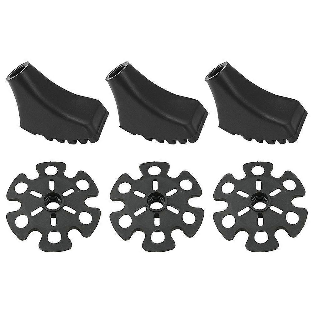 Trekking Pole Accessories Snowflake Shape for Traction 6Pcs Black