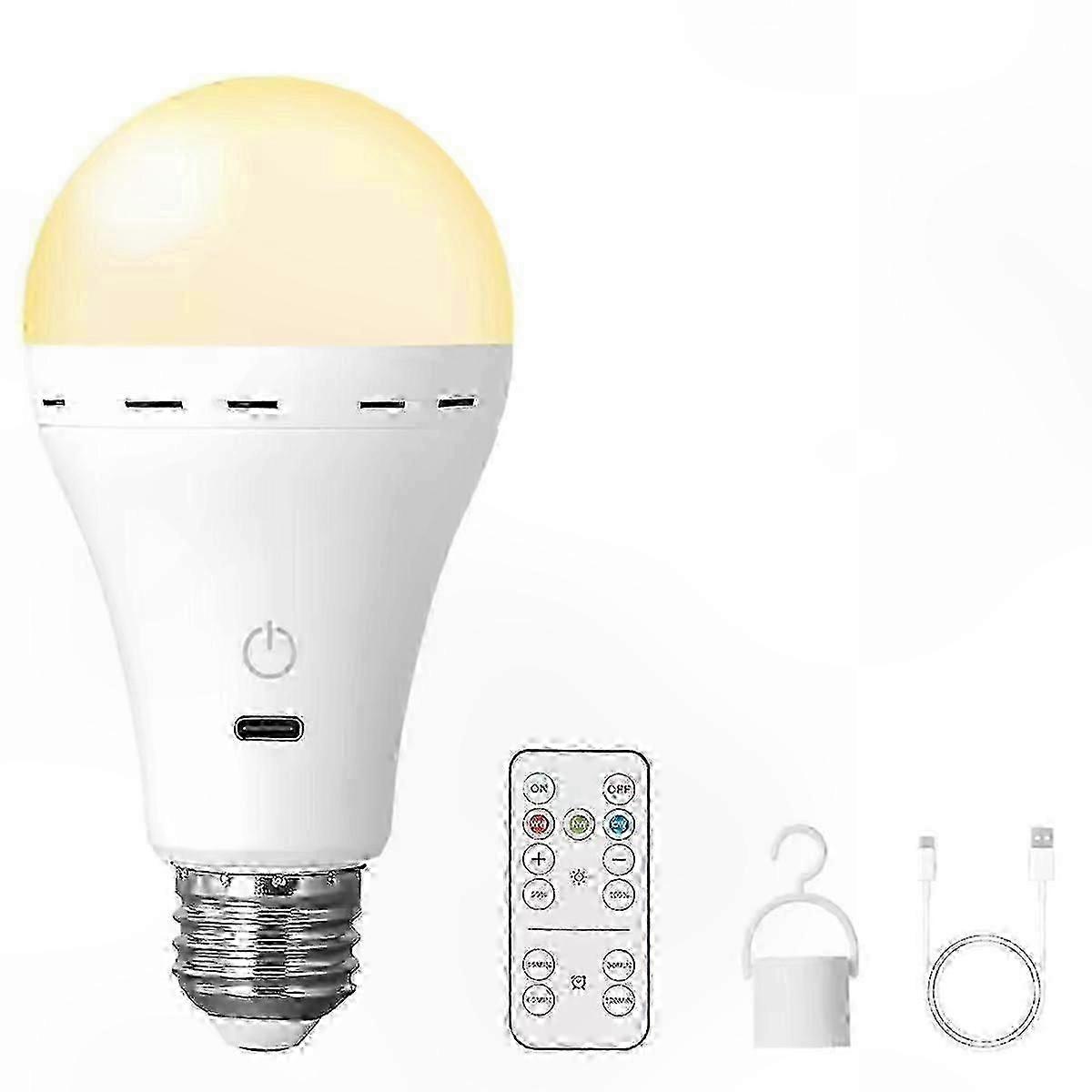 Rechargeable LED Bulbs with Remote Control E26 Battery-Powered Smart 3-Color Changing Light