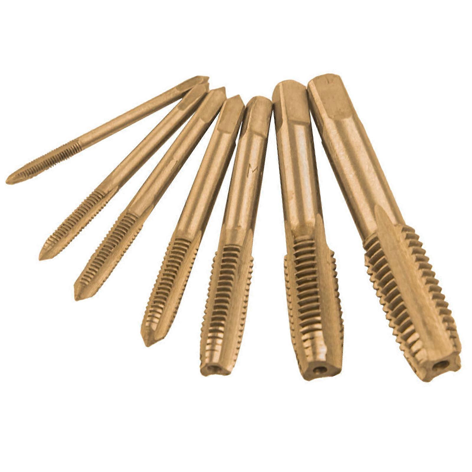 7Pcs 3-12 HSS Metric Right Hand Machine Straight Fluted Screw Thread Tap Set Metric Plugs Tap Drill Bit Set Hand Tool Multicolor