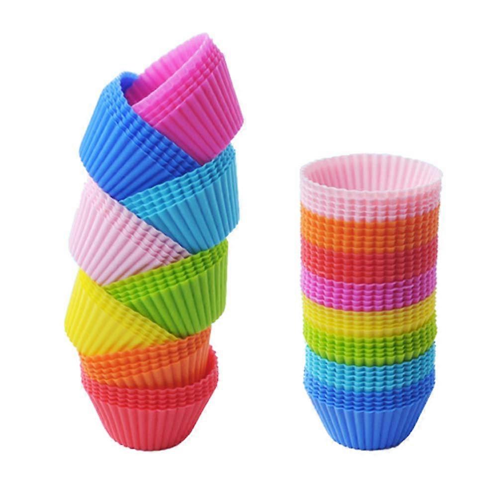 Silicone Baking Cups 24 Pack Reusable Nonstick Muffin Liners Oven Safe MultiColor Set