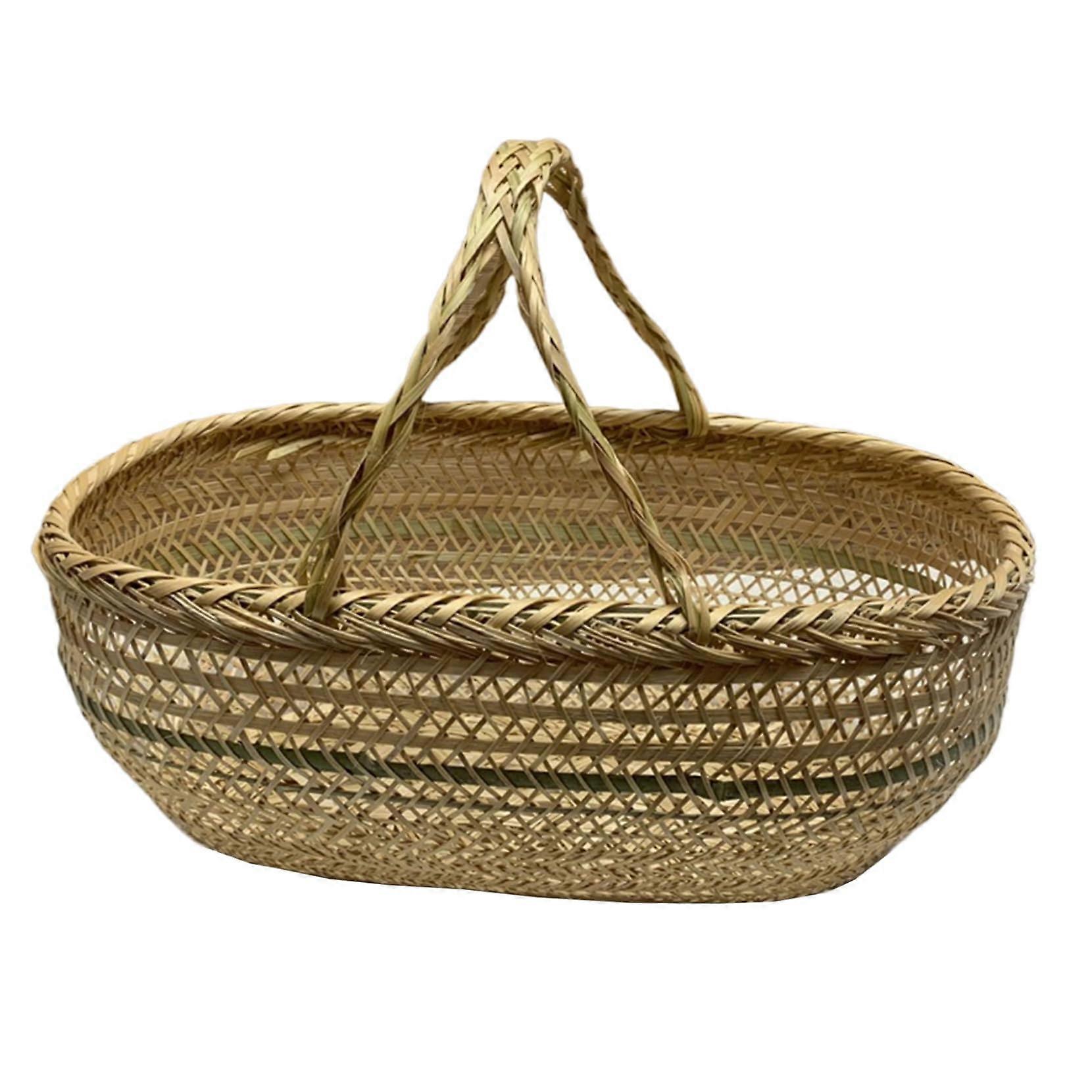 Bamboo Harvest Basket Large Capacity Rustic Woven Design with Handle for Picnic Garden Storage