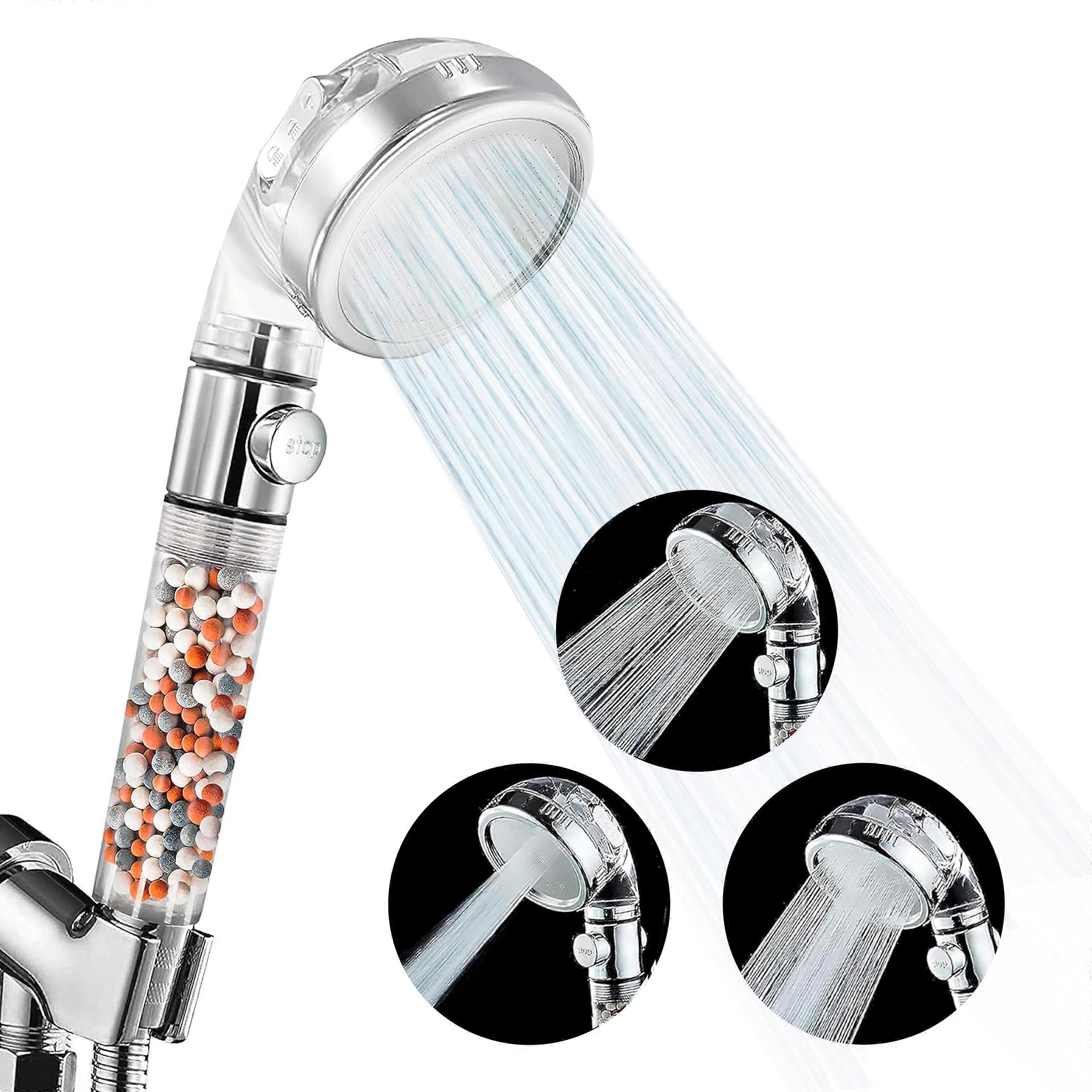 Pressure Handheld Filtered Shower Head with Ionic Beads, 3 Spray Modes, Pause Button, Water Saving