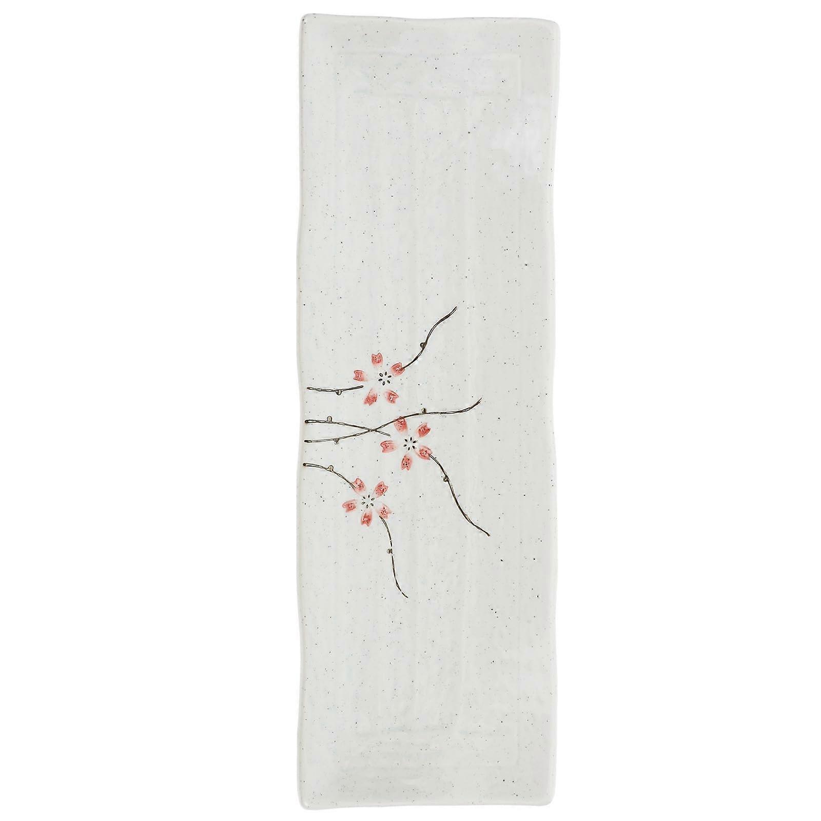 Japanese Ceramic Sushi Serving Plate with HandPainted Wave Pattern, Rectangular Sashimi Tray
