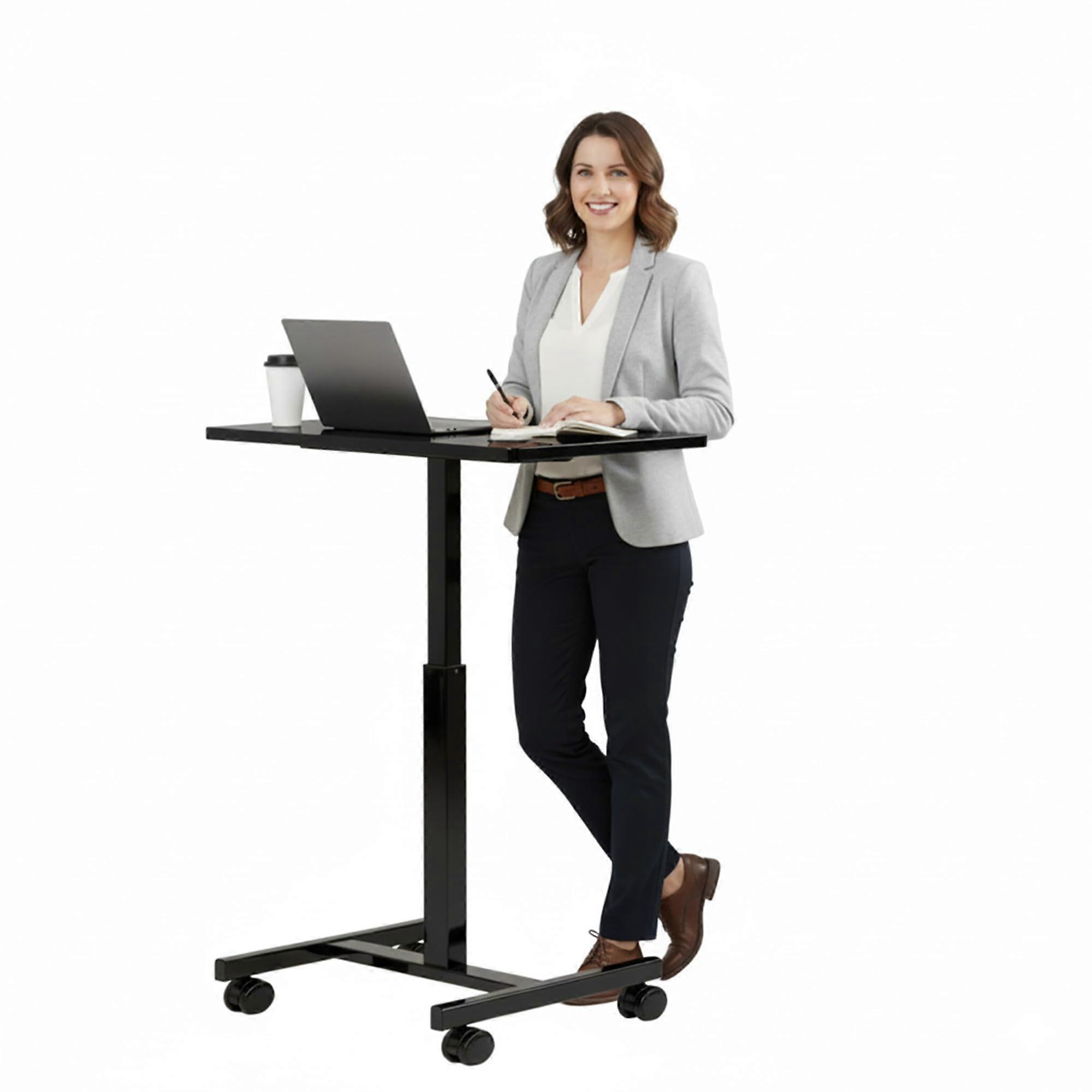 Adjustable Rolling Desk with Ergonomic Height, Lockable Wheels, Compact Workstation for Home Office