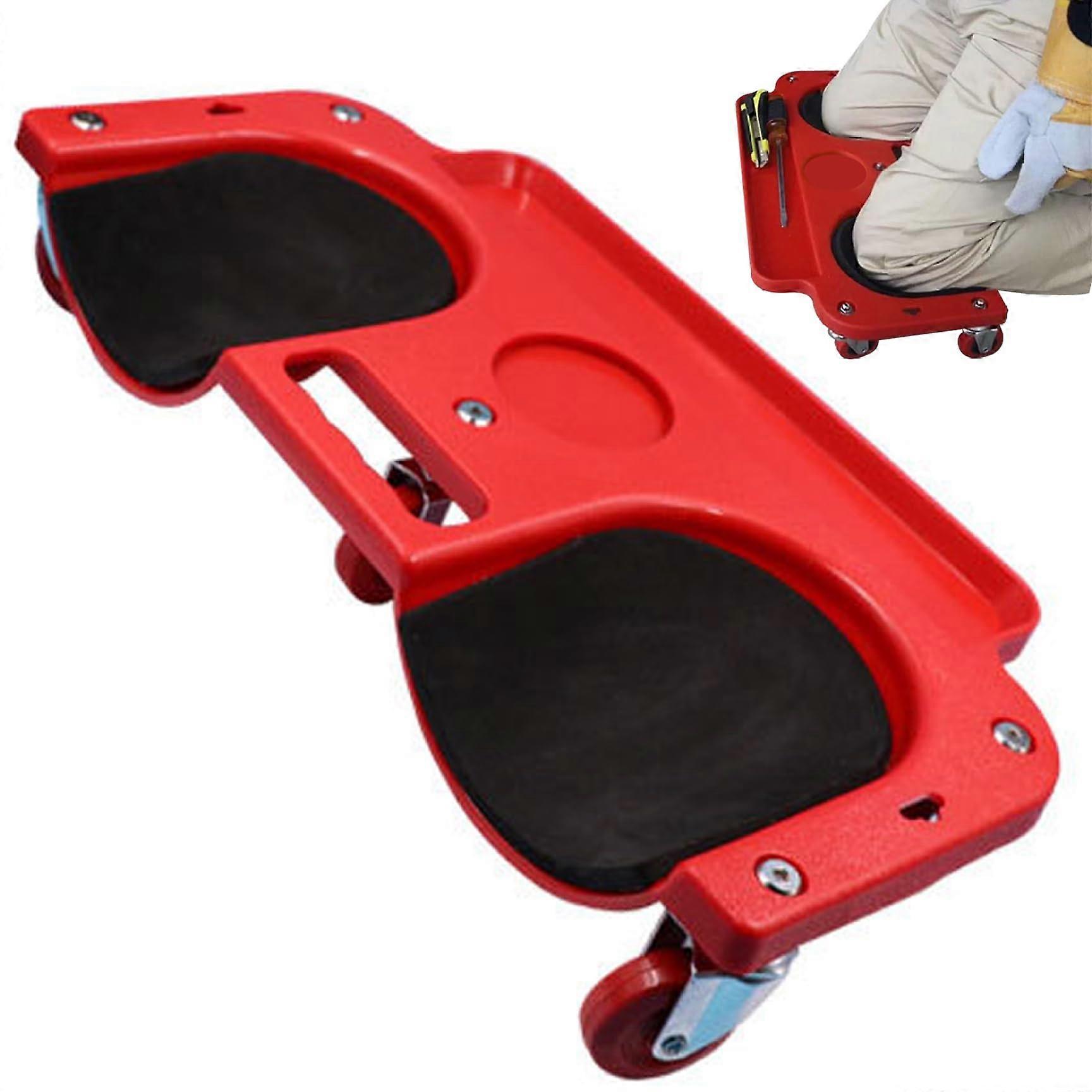 Rolling Knee Pads with Wheels Thick Padding for Flooring Installation Garage Workshop and Garden Red