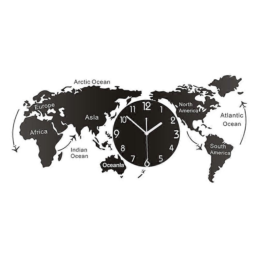 World Map Wall Clock Creative Wall Clock for Decoration 1Pcs Black