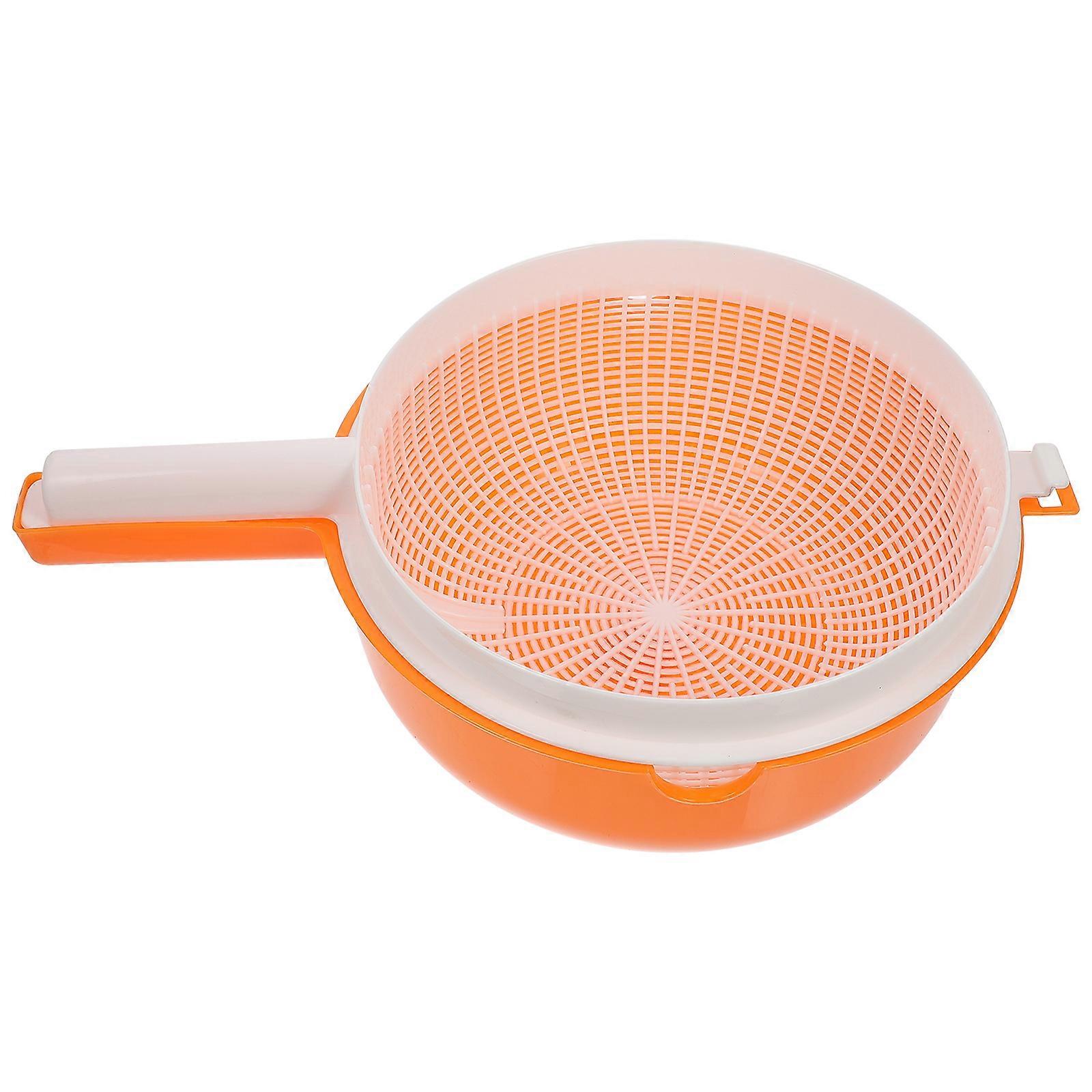 Orange Vegetable Washing Basket Double-Layer Draining Basket for Kitchen Use