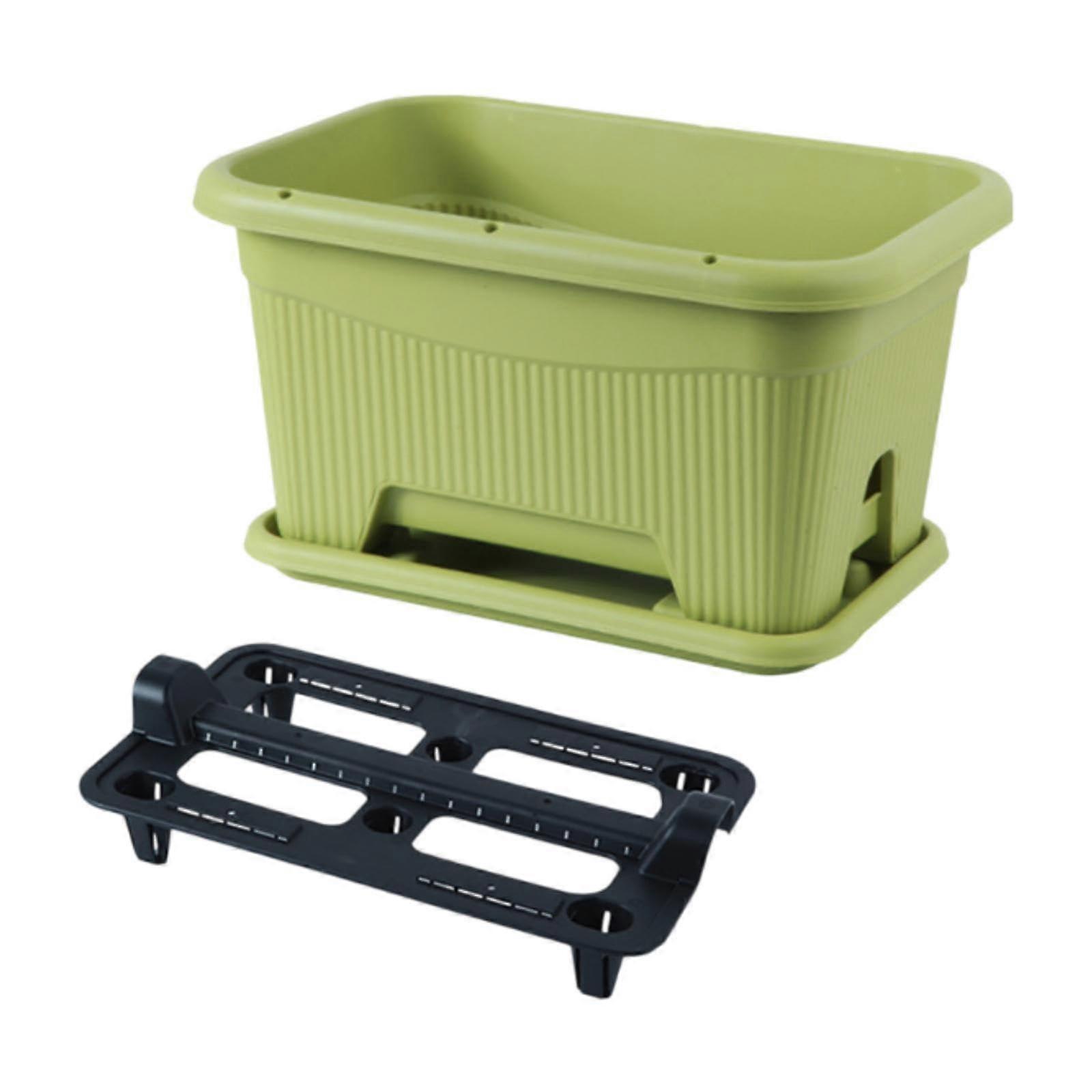 Window Flower Box Rectangular Green Resin Planter with Tray for Vegetables and Outdoor Windowsill