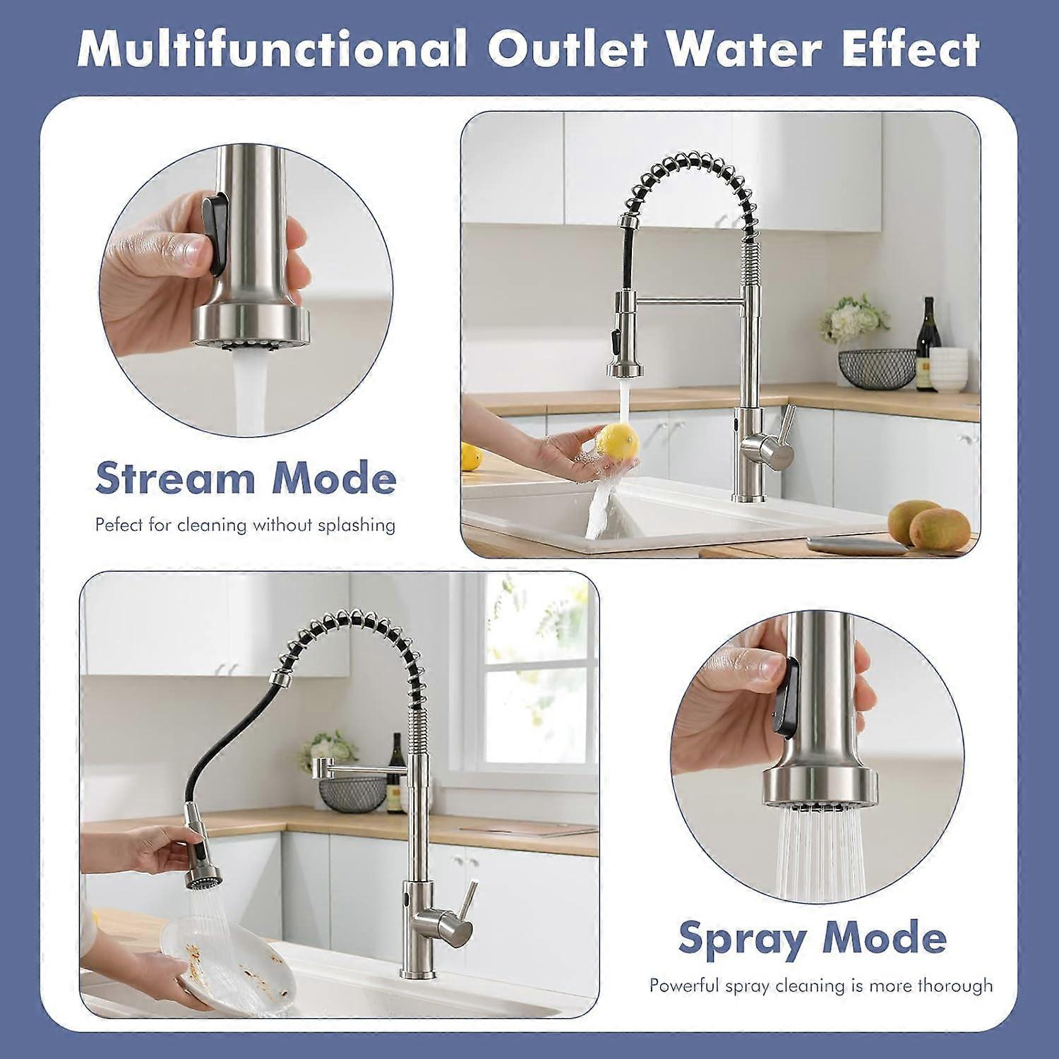 Brushed Nickel Touchless Kitchen Faucet with Pull Down Sprayer, Motion Sensor Hands Sink Tap