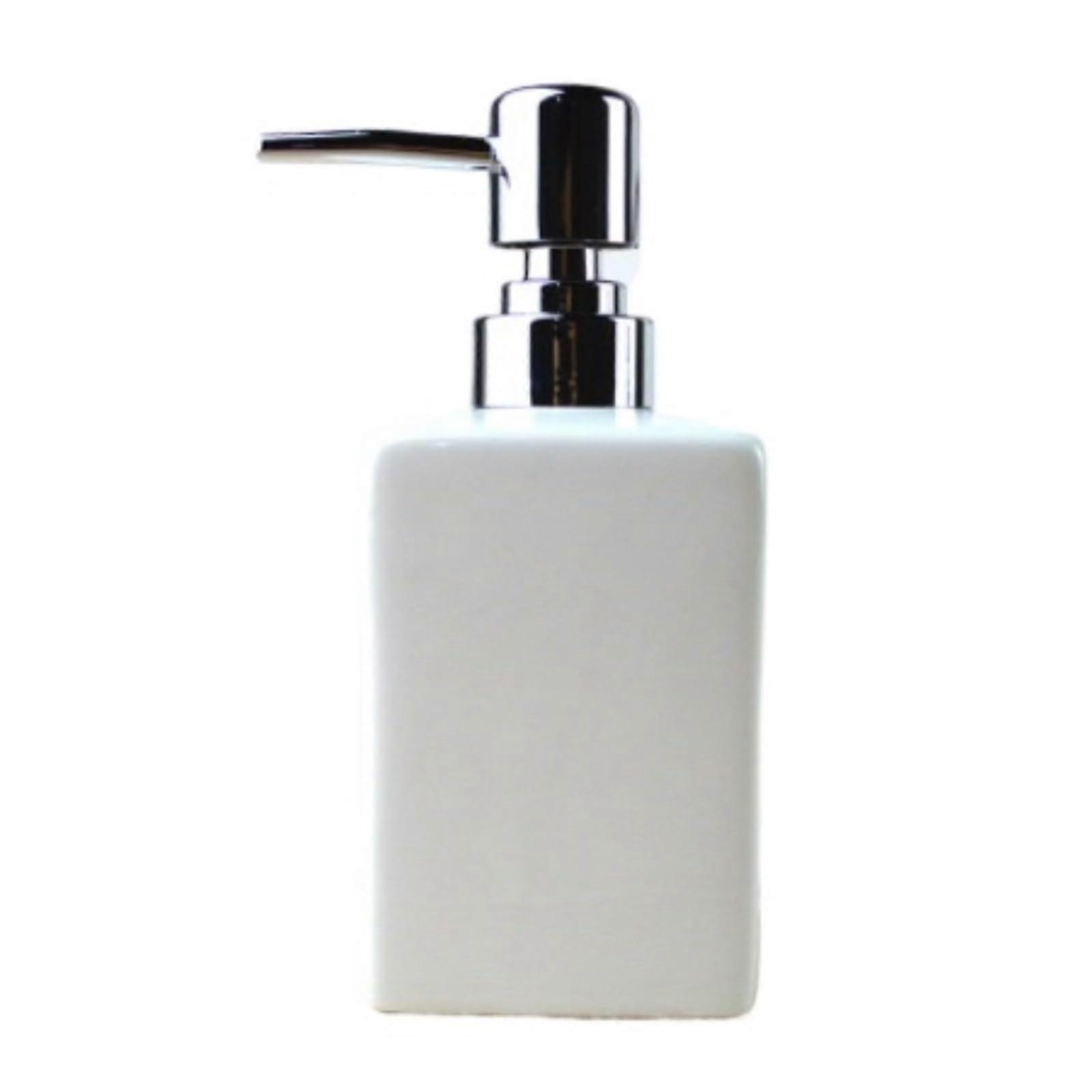 White Ceramic Soap Dispenser with Pump, Refillable Square Design for Bathroom Countertops