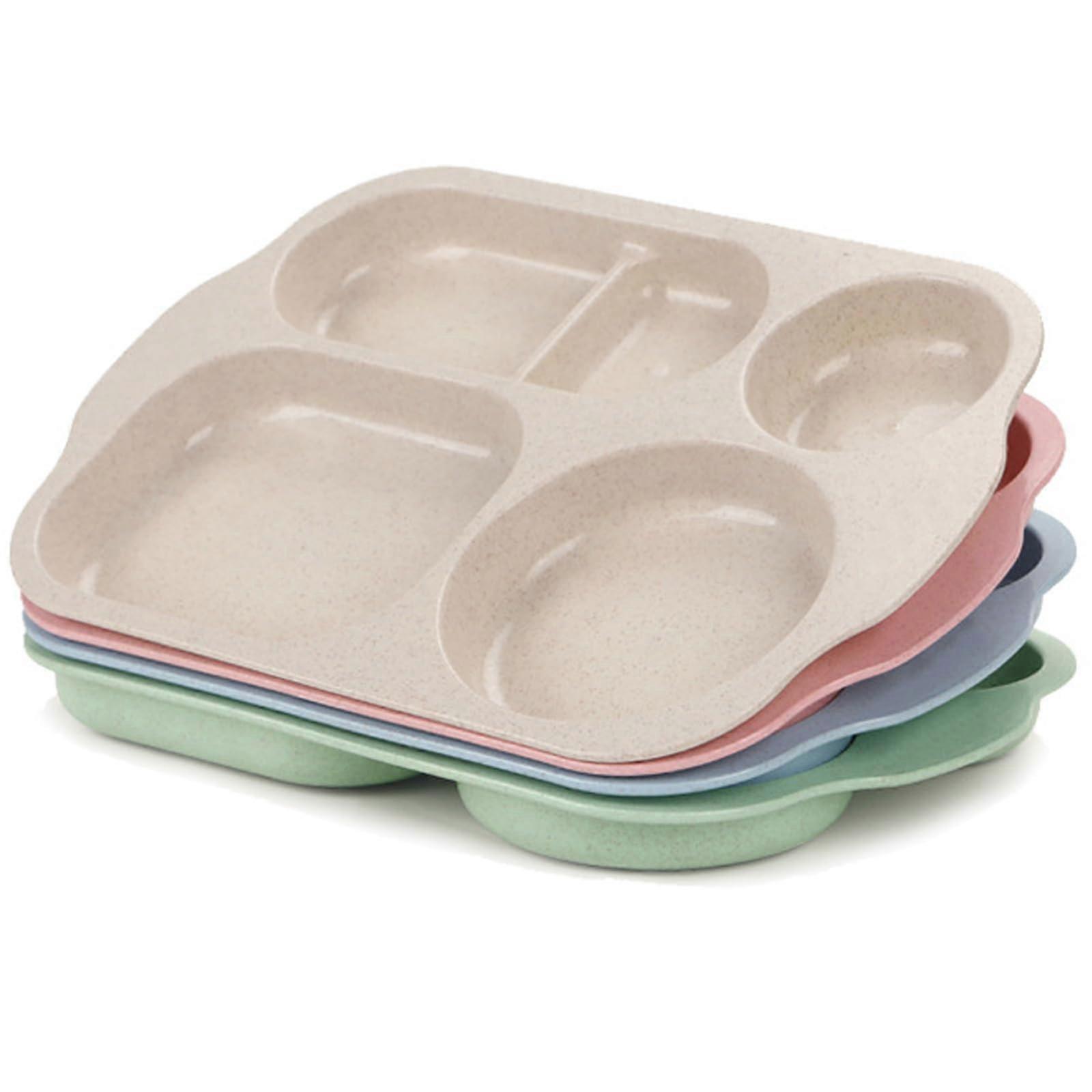 4 Pack Divided Dinner Plates with 5 Compartments, Unbreakable Plastic Lunch Trays for Portion Control