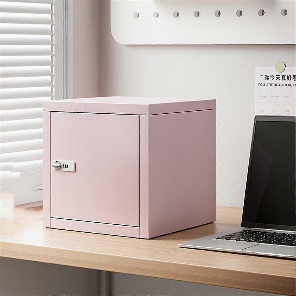 Pink Metal Desktop Locker with Password Combination Lock, Compact Mini Safe Box for Home Office