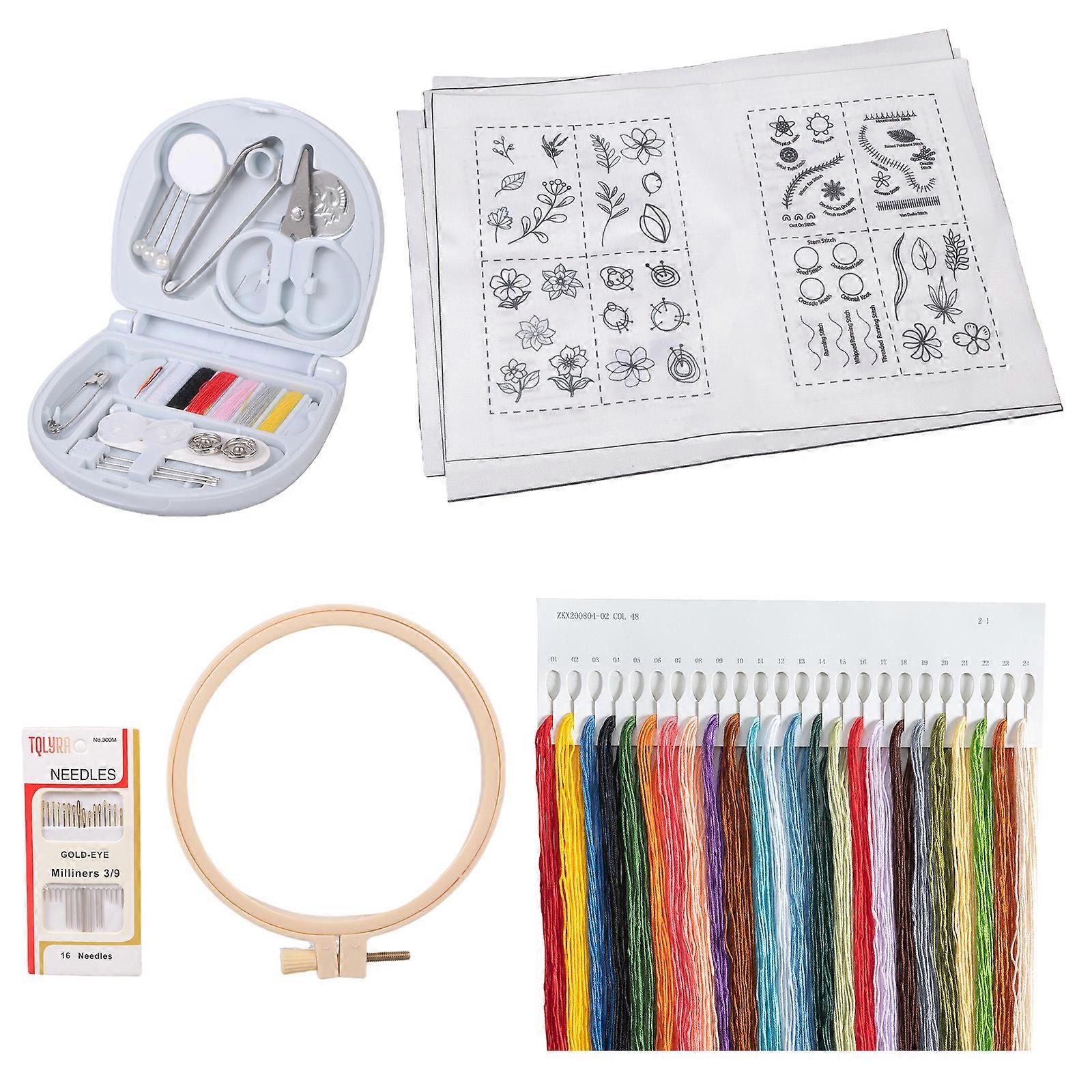 Embroidery Starter Set Including Frame Linen and Thread for Home Projects Multicolor