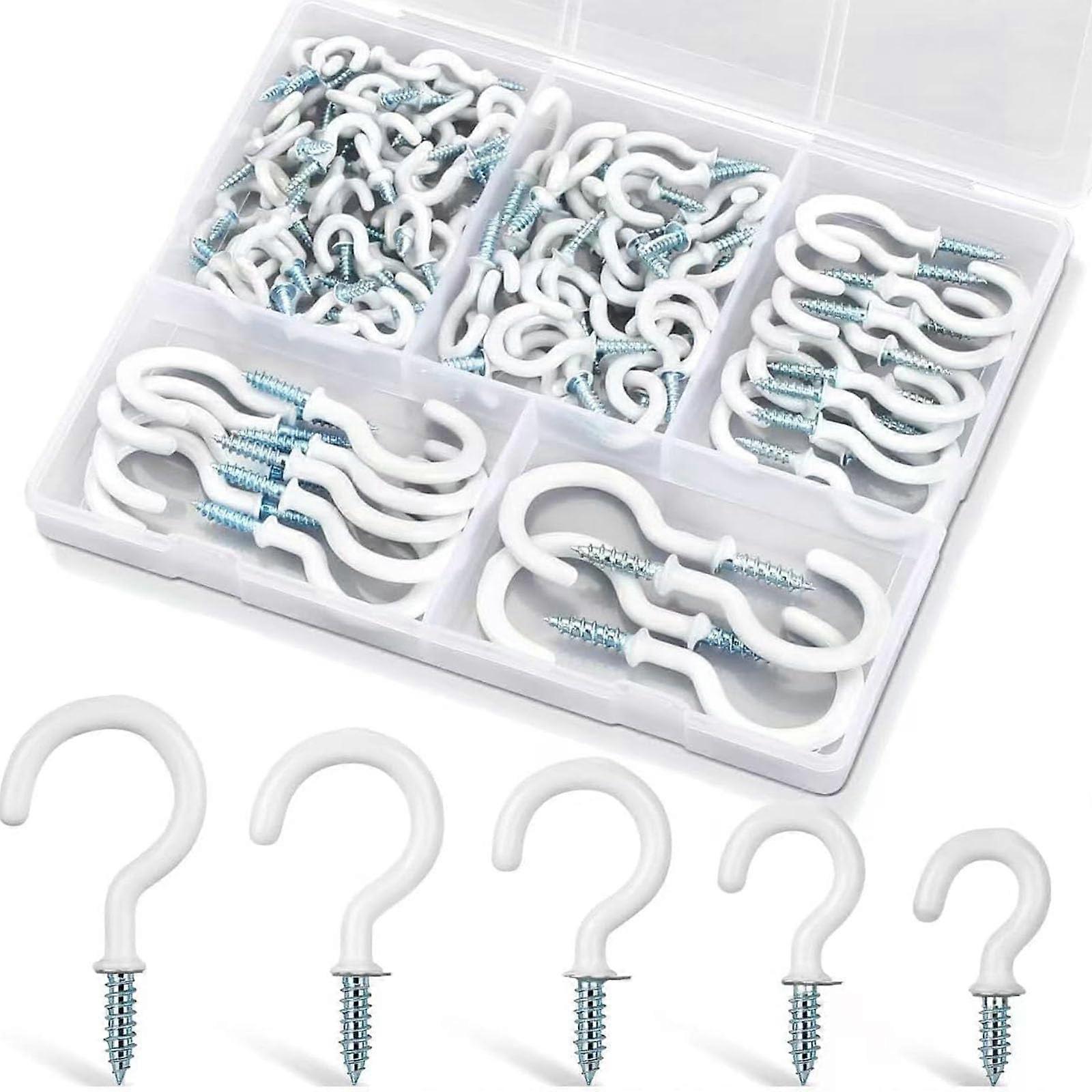 70 Pack White Vinyl Coated Ceiling Hooks Assorted Sizes RustResistant Indoor Outdoor Hanging