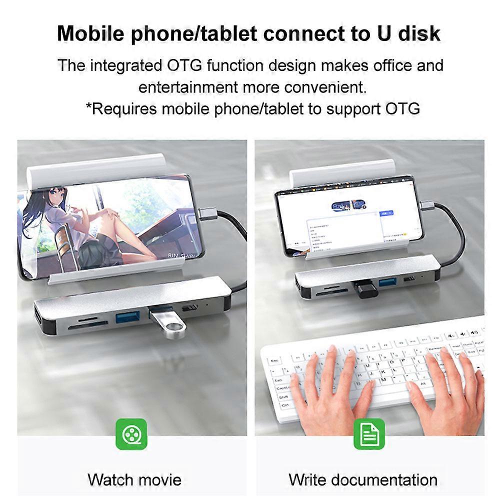 Multifunction Hub Adapter Reader for Data Converting Type-C Grey