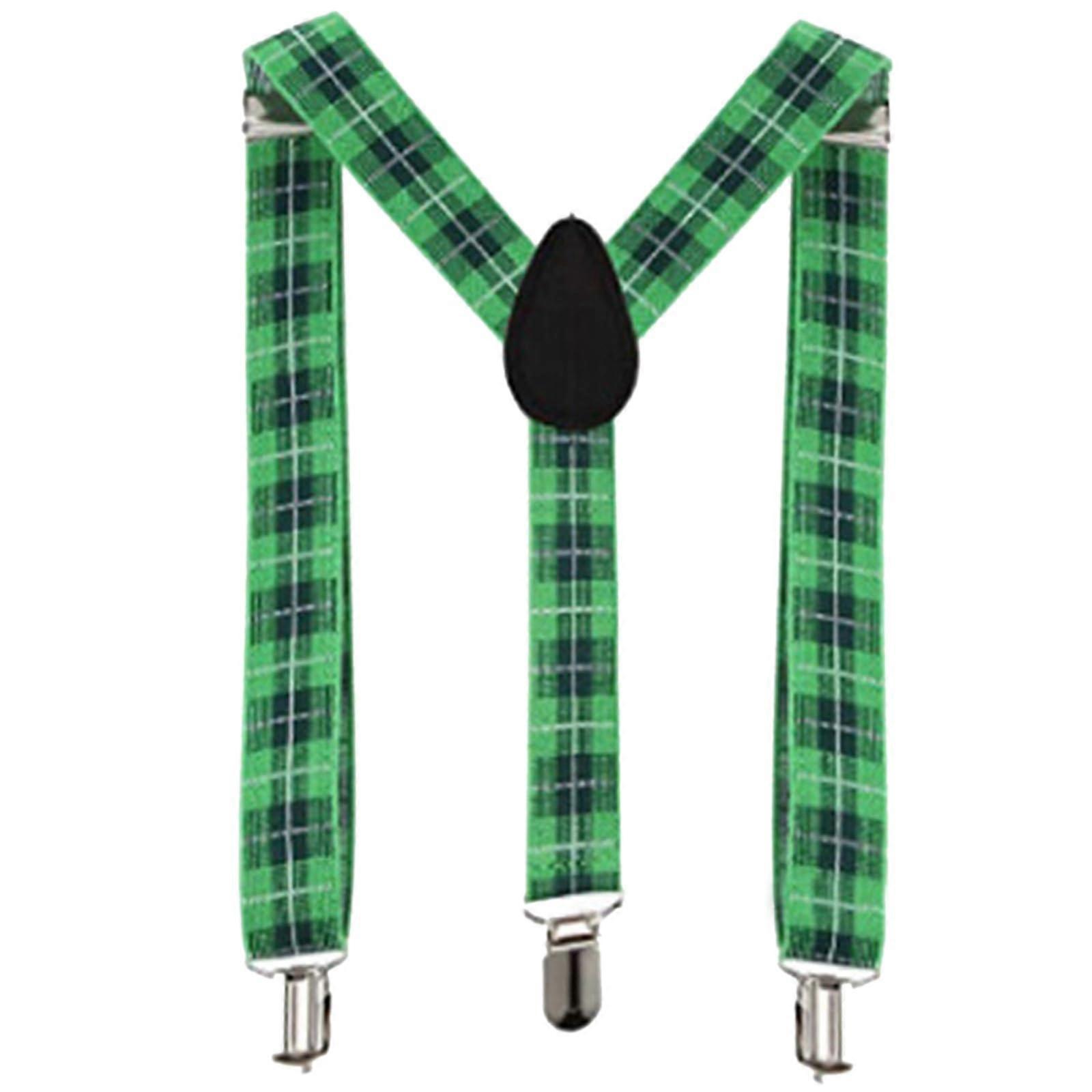 St Patrick's Day Suspenders with Irish ThreeLeaf Design, Adjustable Unisex Party Accessory