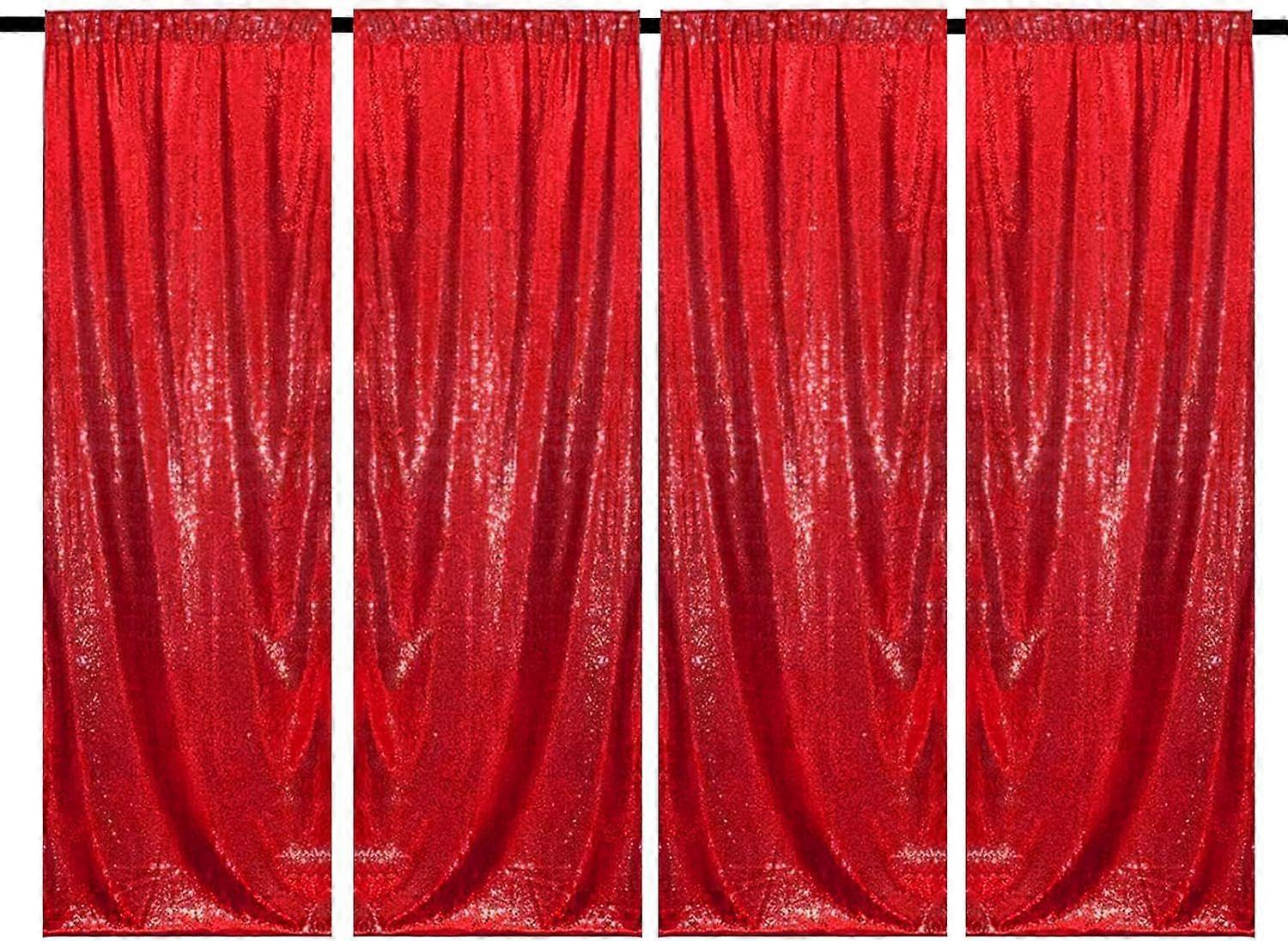 Red Sequin Backdrop Curtains 4 Panels 2FTx8FT Glitter Red Drapes Photo Backdrop