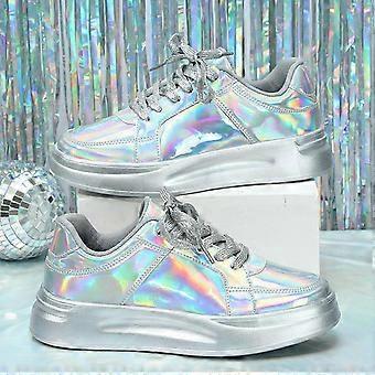 Women Fashion Sneakers Glitter Squins Low Top Lace Up Platform Sneakers Birthday Gift for Girlfriend Sister