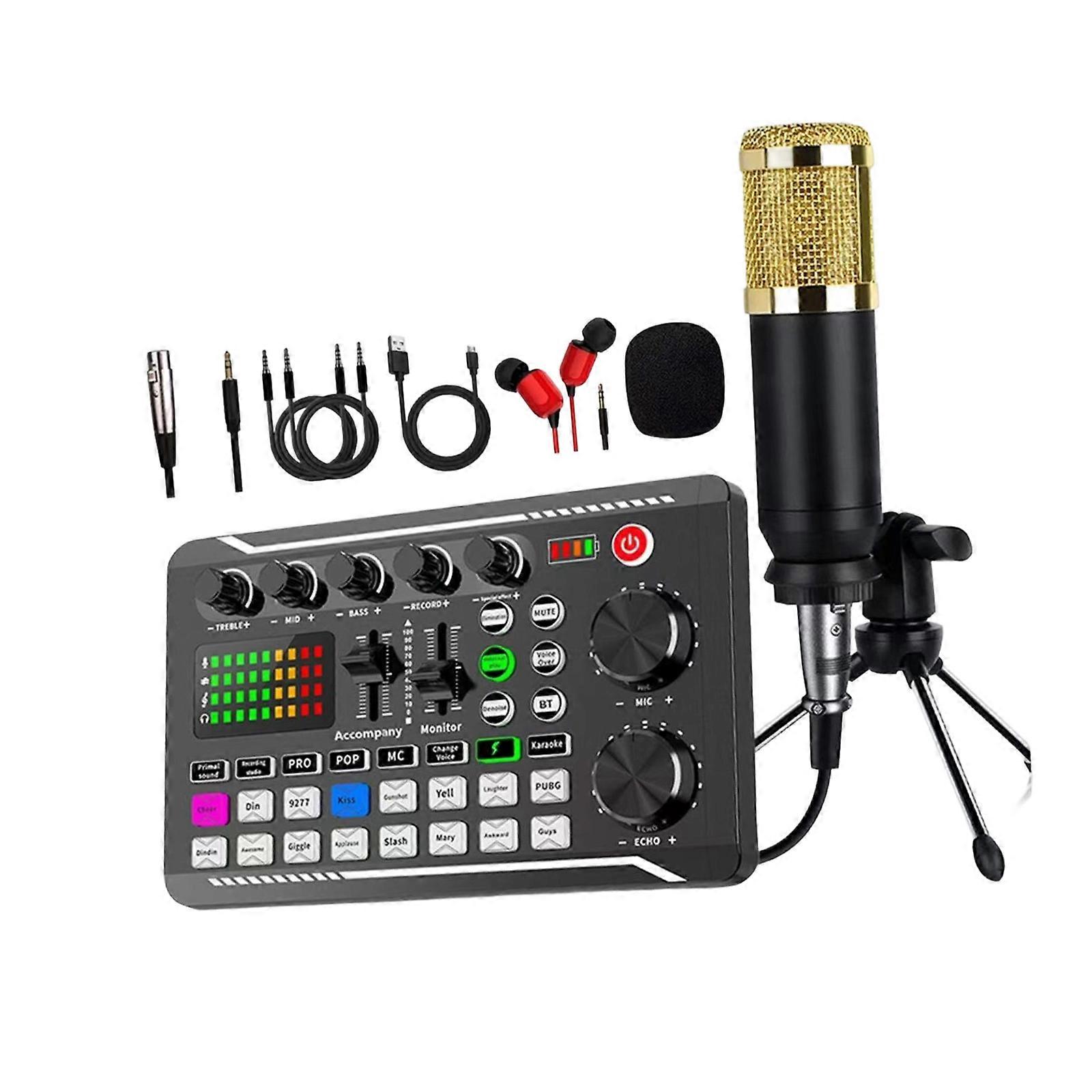 Matériel : Microphone, carte son, console, carte son de studio, ordinateur de mixage, table de mixage vocale en direct pour studio d'enregistrement à domicile (or)