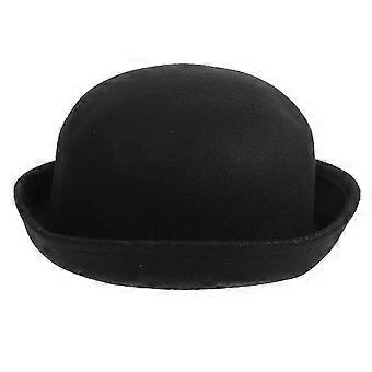 Sombrero bombín de lana negro con ala enrollable, compatible con mujeres y niñas.