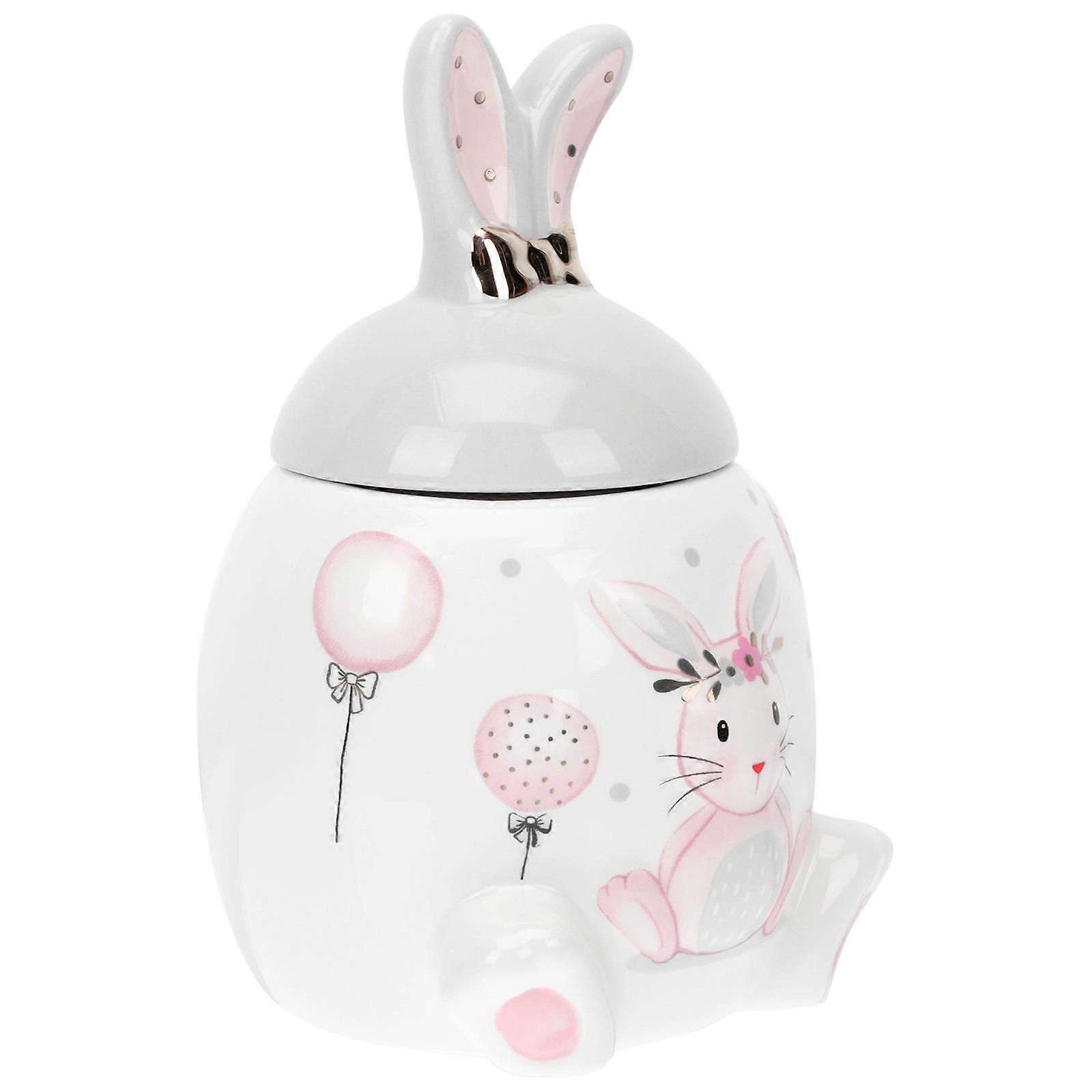 1pc Ceramic Storage Jar Rabbit Pattern Pot Easter Tea Jar Desktop Decor