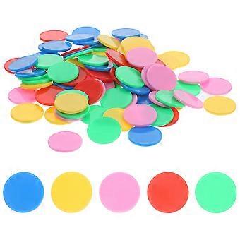 100Pcs Counting Round Pieces Plastic Colored Slices Bingo Chips Games Accessories for Home Shop Bar (Assorted Colors)
